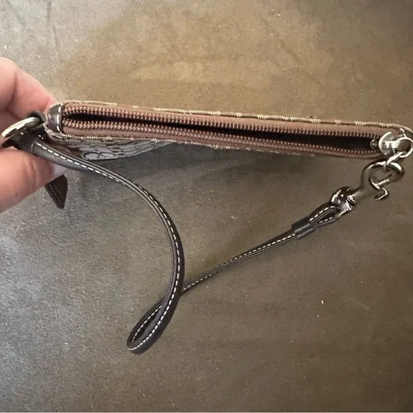 Coach Signature Brown Zipper Wristlet - Picture 6 of 8